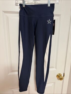Women's Navy Leggings with White Side Panels and Star Detail